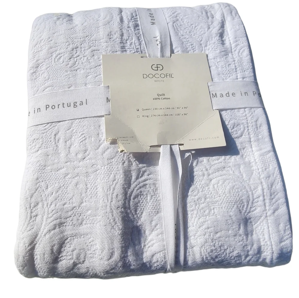 Queen Portugal Docofil Shabby Chic White Cotton Textured Quilt Coverlet